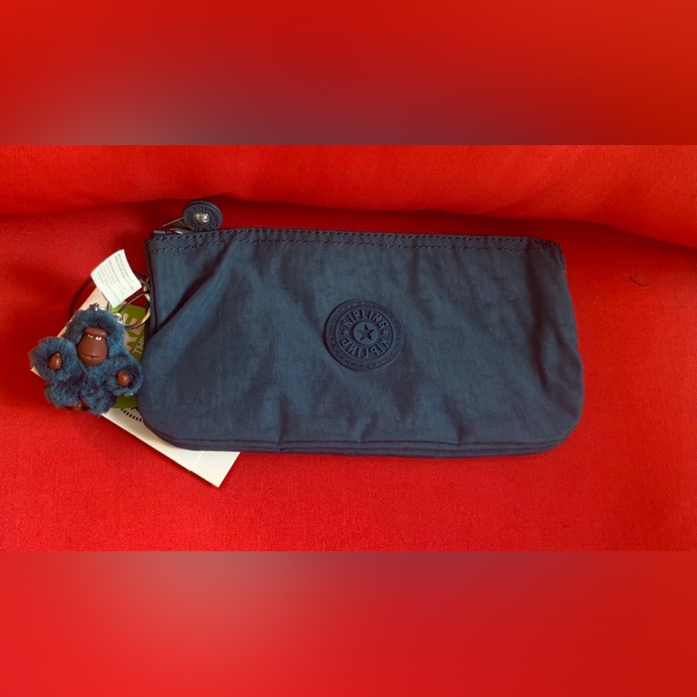 Kipling Barto pouch. NWT. Night teal. Nylon, Monkey keychain